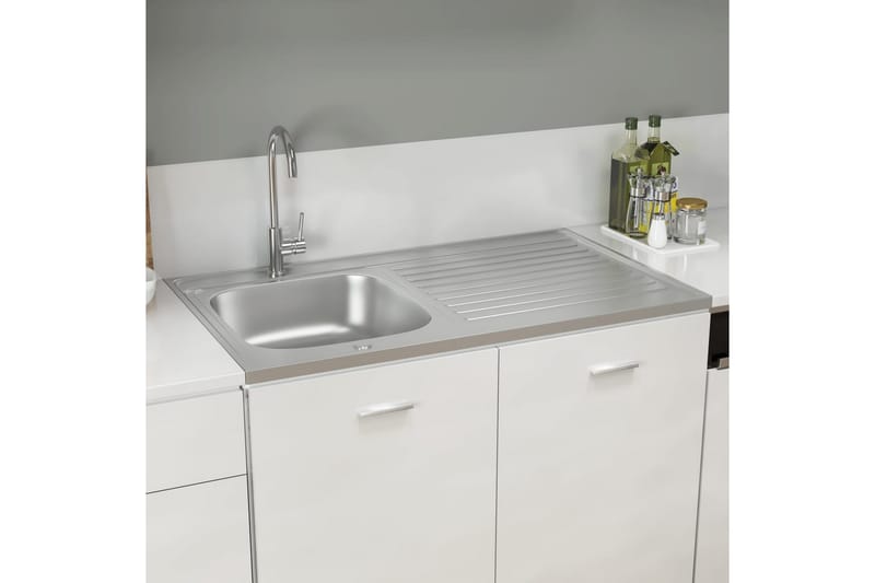køkkenvask med afløbssæt 1000x600x155 mm rustfrit stål - Sølv - Lille håndvask