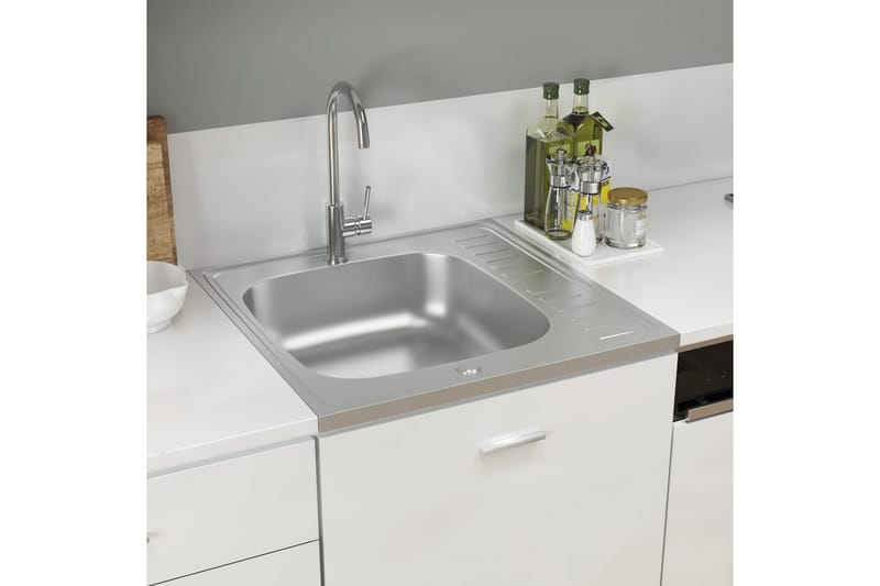 køkkenvask med afløbssæt 600x600x155 mm rustfrit stål - Sølv - Lille håndvask