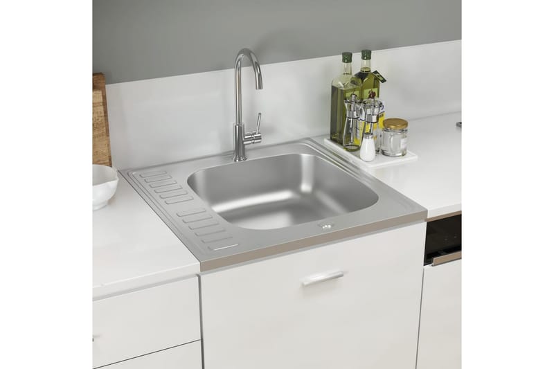 køkkenvask med afløbssæt 600x600x155 mm rustfrit stål - Sølv - Hus & renovering - Køkken & bad - Badeværelse - Håndvaske - Lille håndvask