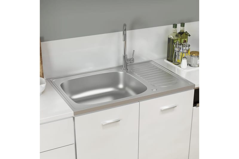 køkkenvask med afløbssæt 800x500x155 mm rustfrit stål - Sølv - Hus & renovering - Køkken & bad - Badeværelse - Håndvaske - Lille håndvask