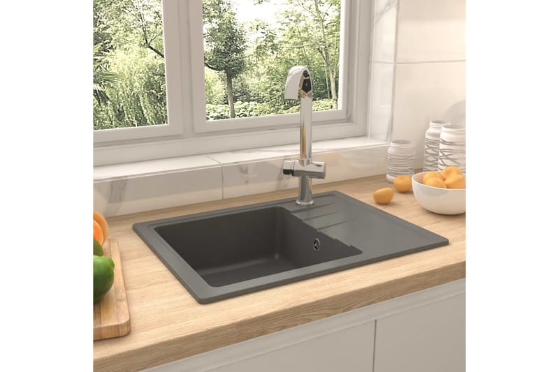 Køkkenvask Med Overløbshul Oval Granit Grå - Grå - Lille håndvask