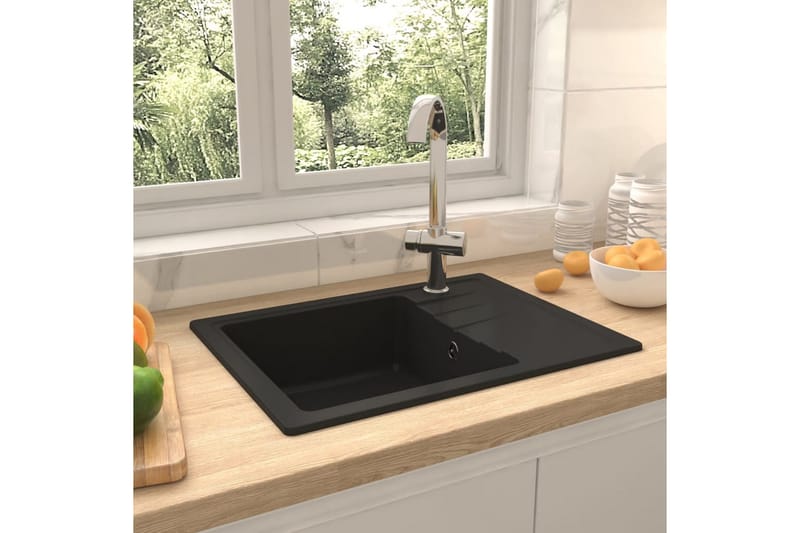 Køkkenvask Med Overløbshul Oval Granit Sort - Sort - Lille håndvask