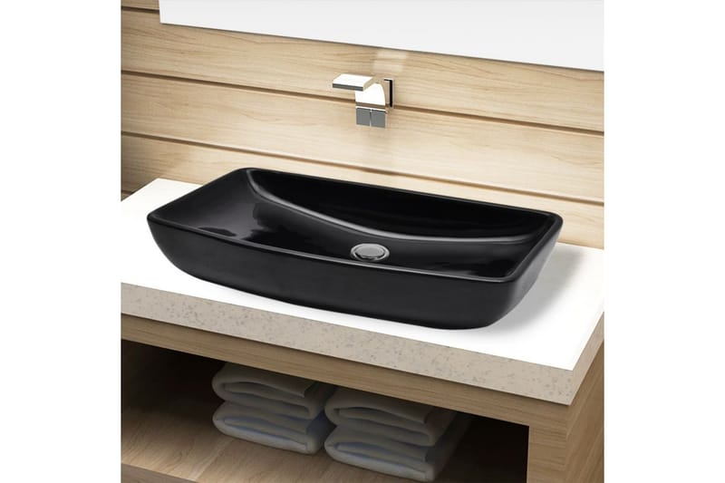 Keramisk badeværelsesvask basin sort rektangulær - Sort - Lille håndvask