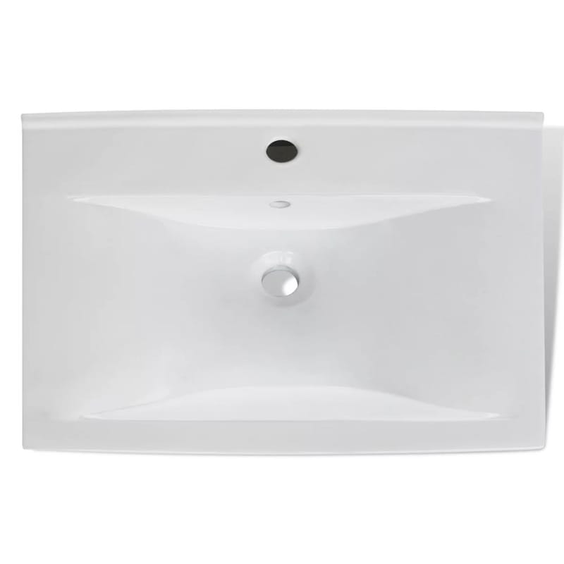 Keramisk firkantet håndvask m. overløb og hanehul 60x46 cm - Hvid - Lille håndvask