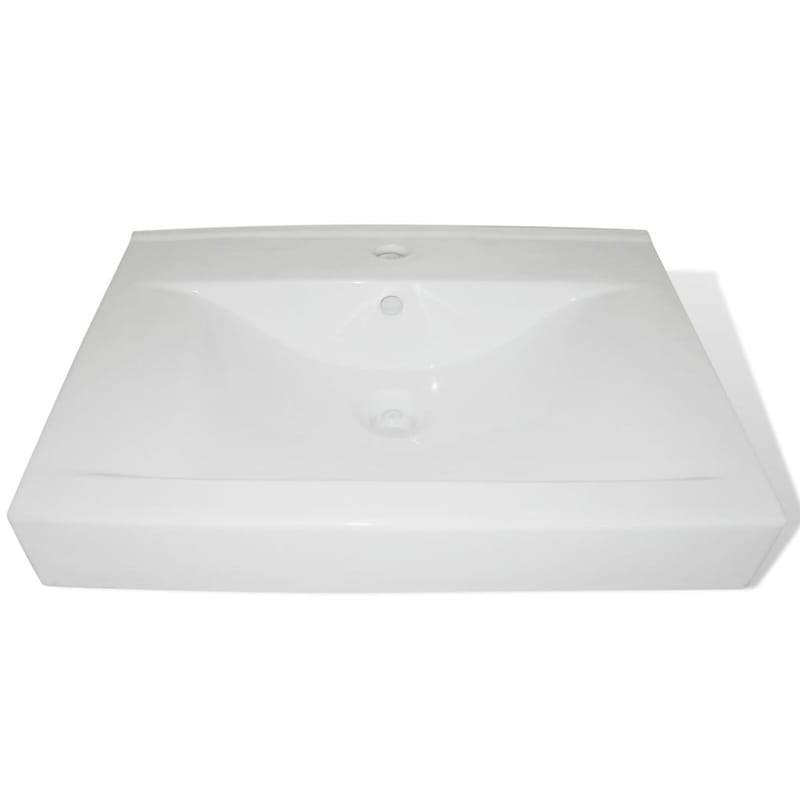 Keramisk firkantet håndvask m. overløb og hanehul 60x46 cm - Hvid - Hus & renovering - Køkken & bad - Badeværelse - Håndvaske - Lille håndvask
