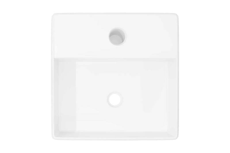 keramisk håndvask med vandhanehul hvid firkantet - Hvid - Lille håndvask