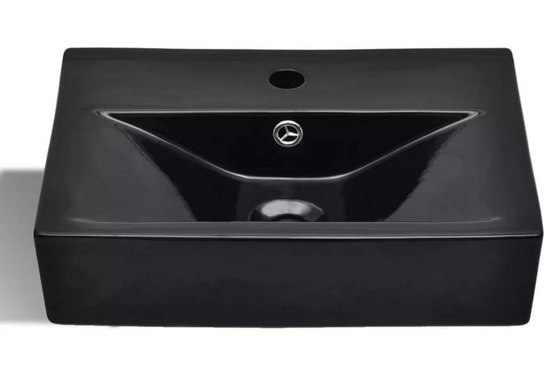 Keramisk håndvask overløb hanehul firkantet sort - Sort - Lille håndvask