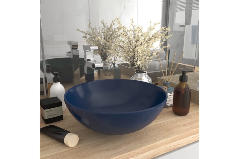 Keramisk Håndvask Til Badeværelse Rund Mørkeblå - Lille håndvask