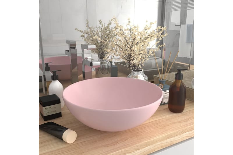 Keramisk Håndvask Til Badeværelse Rund Mat Pink - Hus & renovering - Køkken & bad - Badeværelse - Håndvaske - Lille håndvask