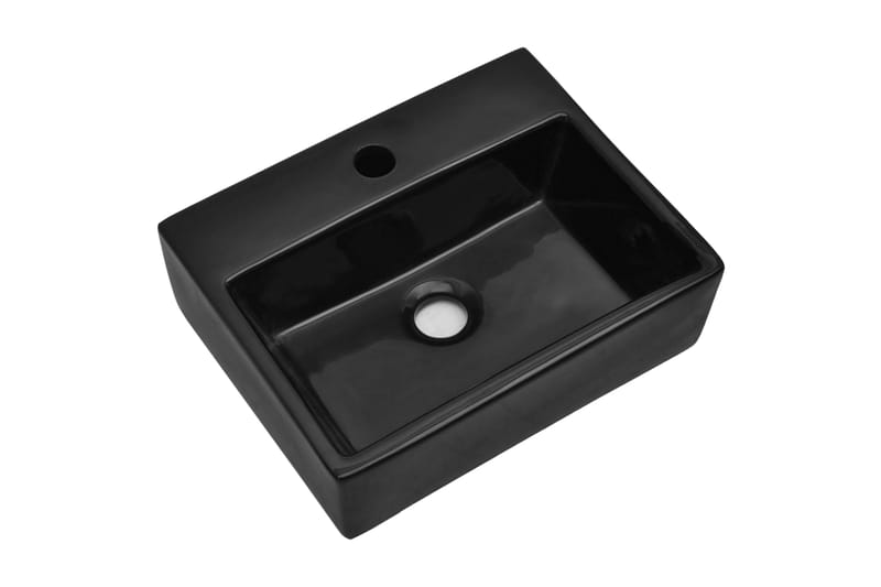 Keramisk håndvask vandhanehul sort firkantet - Sort - Lille håndvask