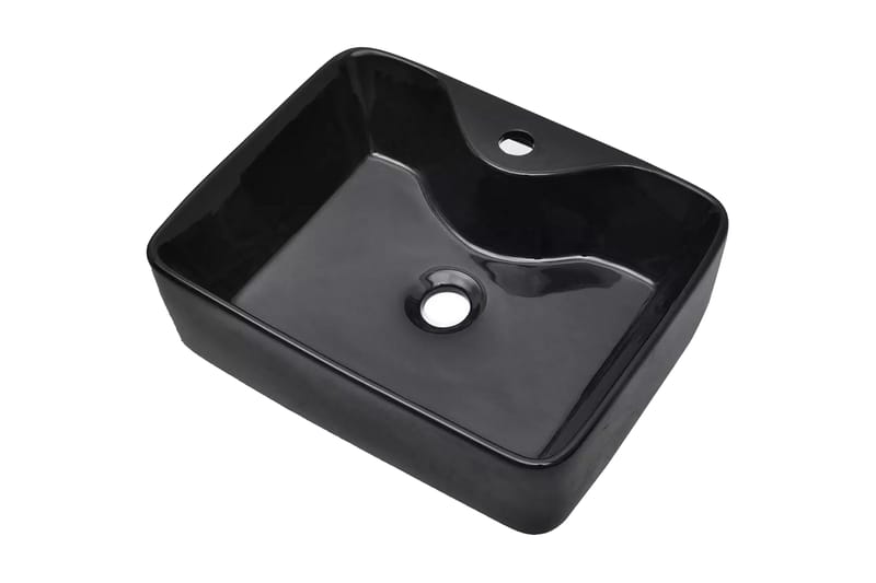 Keramisk håndvask vandhanehul sort firkantet - Sort - Lille håndvask