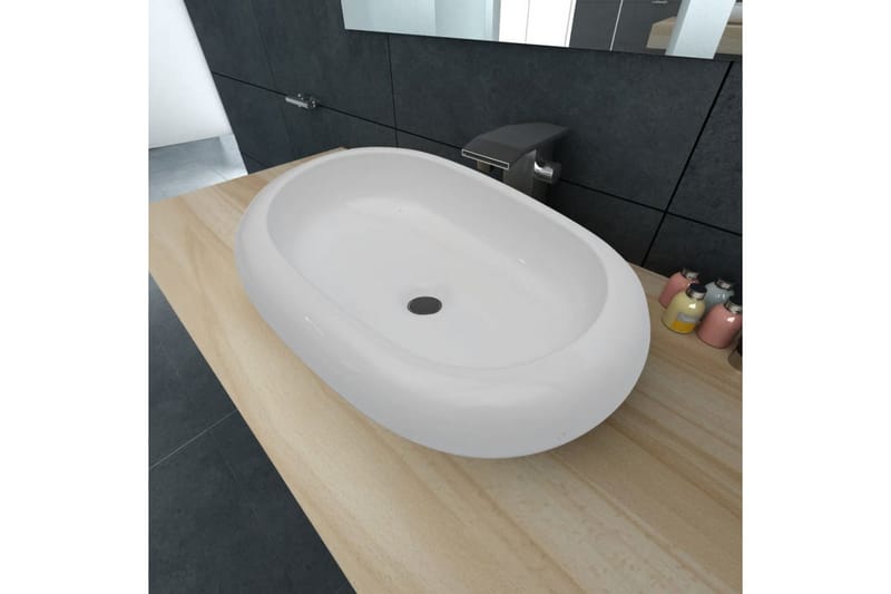 keramisk luksushåndvask oval hvid 63 x 42 cm - Hvid - Lille håndvask