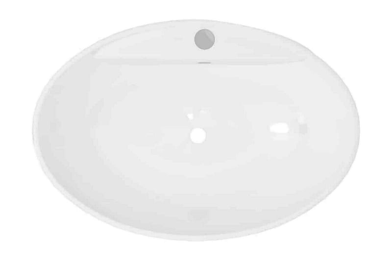 keramisk oval håndvask m. overløb og hul til hane - Hvid - Lille håndvask