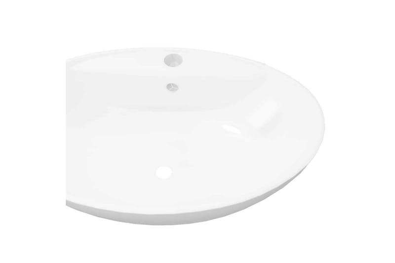 keramisk oval håndvask m. overløb og hul til hane - Hvid - Lille håndvask