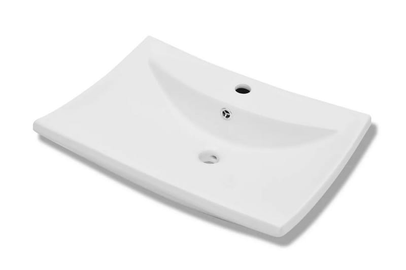 keramisk rektangulær h�åndvask m. overløb & hul til hane - Hvid - Lille håndvask
