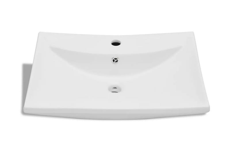 keramisk rektangulær håndvask m. overløb & hul til hane - Hvid - Lille håndvask