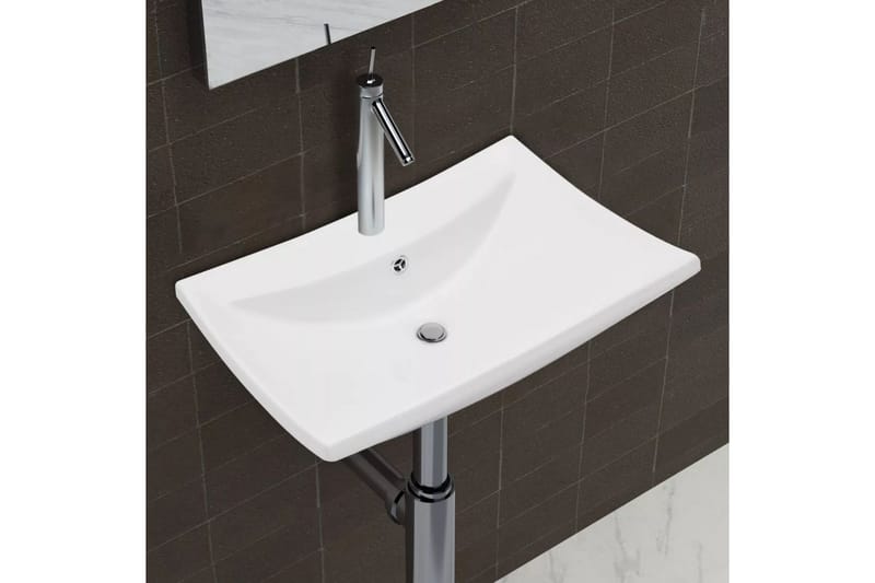 keramisk rektangulær håndvask m. overløb & hul til hane - Hvid - Lille håndvask