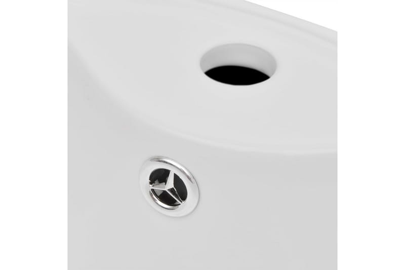 Keramisk vask overløb vandhanehul rund hvid - Hvid - Lille håndvask