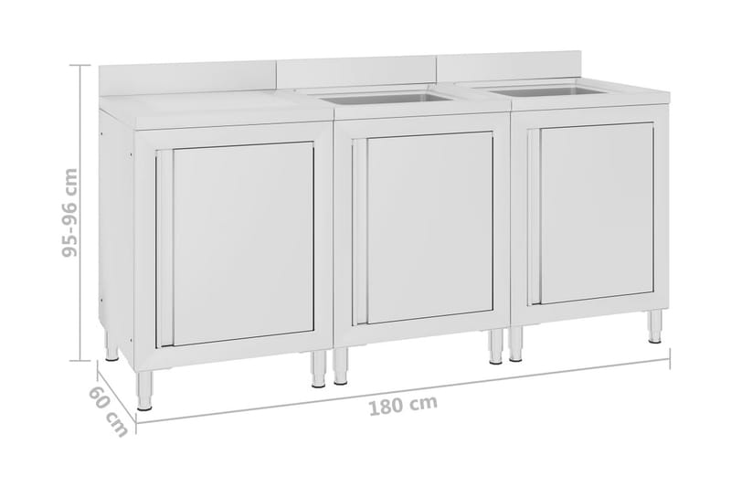 Kommerciel køkkenvask med skab 180x60x96 cm rustfrit stål - Lille håndvask