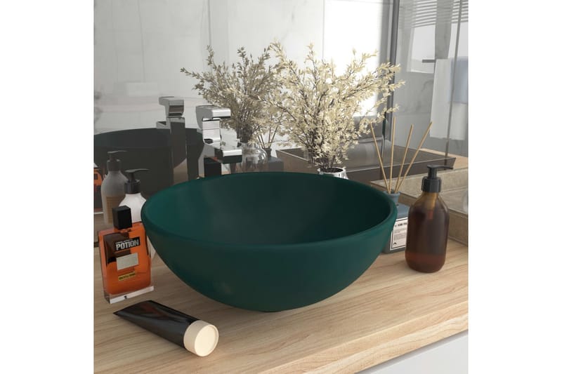 Luksuriøs Håndvask 32,5x14 cm Rund Keramisk Mat Mørkegrøn - Lille håndvask