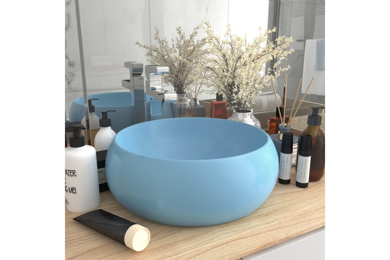 Luksuriøs Håndvask 40x15 cm Rund Keramik Mat Lyseblå - Lille håndvask