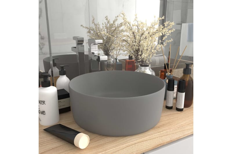 Luksuriøs Håndvask 40x15 cm Rund Keramik Mat Lysegrå - Lille håndvask