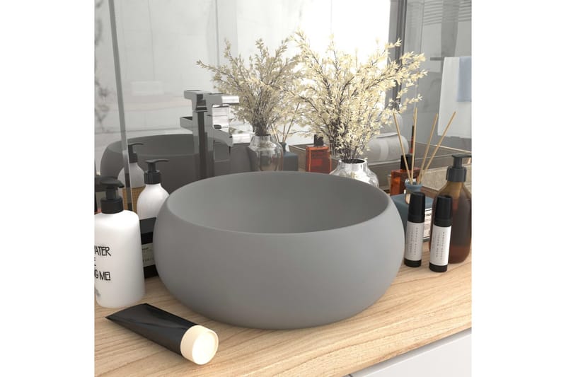 Luksuriøs Håndvask 40x15 cm Rund Keramik Mat Lysegrå - Hus & renovering - Køkken & bad - Badeværelse - Håndvaske - Lille håndvask