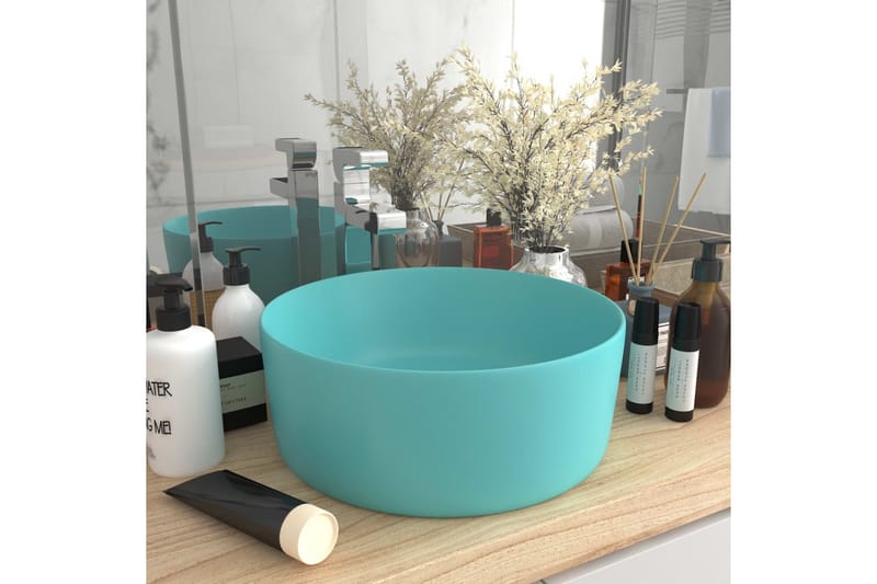 Luksuriøs Håndvask 40x15 cm Rund Keramik Mat Lysegrøn - Hus & renovering - Køkken & bad - Badeværelse - Håndvaske - Lille håndvask