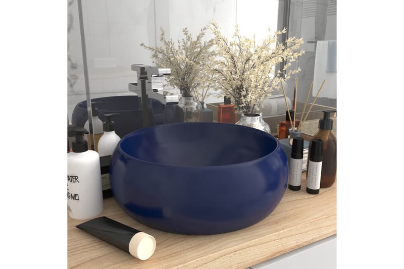 Luksuriøs Håndvask 40x15 cm Rund Keramik Mat Mørkeblå - Lille håndvask