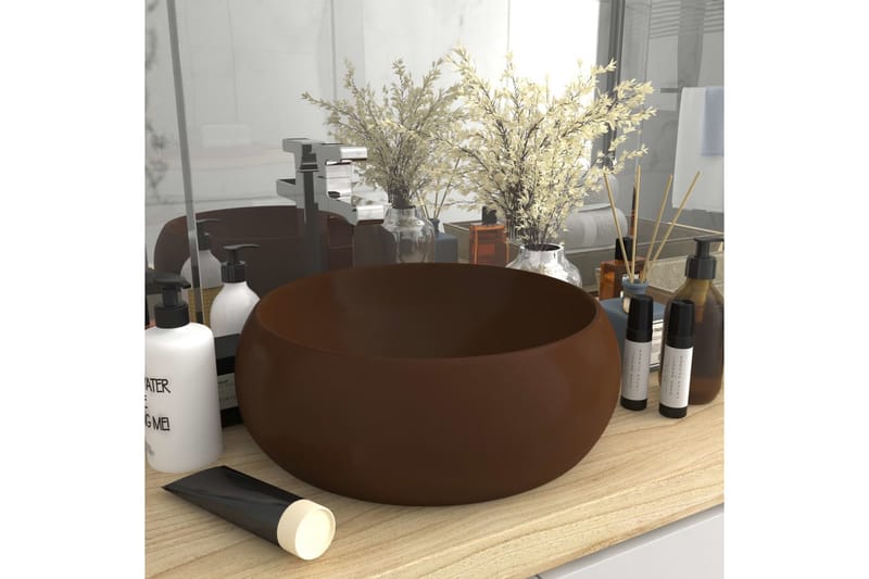 Luksuriøs Håndvask 40x15 cm Rund Keramik Mat Mørkebrun - Lille håndvask