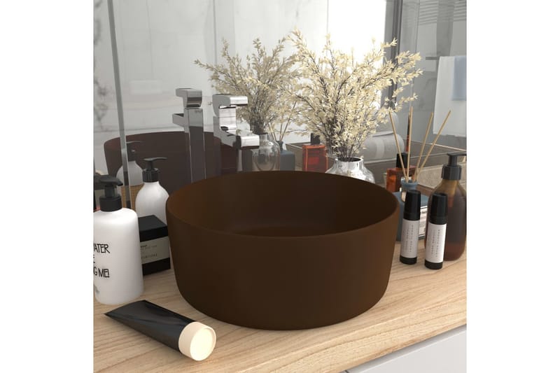 Luksuriøs Håndvask 40x15 cm Rund Keramik Mat Mørkebrun - Hus & renovering - Køkken & bad - Badeværelse - Håndvaske - Lille håndvask