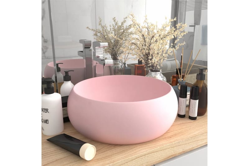 Luksuriøs Håndvask 40x15 cm Rund Keramisk Mat Pink - Hus & renovering - Køkken & bad - Badeværelse - Håndvaske - Lille håndvask