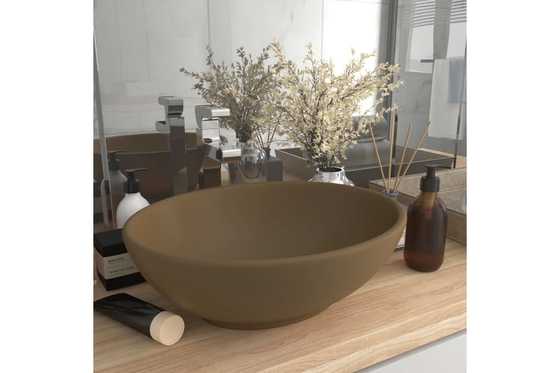 Luksuriøs Håndvask 40x33 cm Keramisk Oval Mat Cremefarvet - Hus & renovering - Køkken & bad - Badeværelse - Håndvaske - Lille håndvask