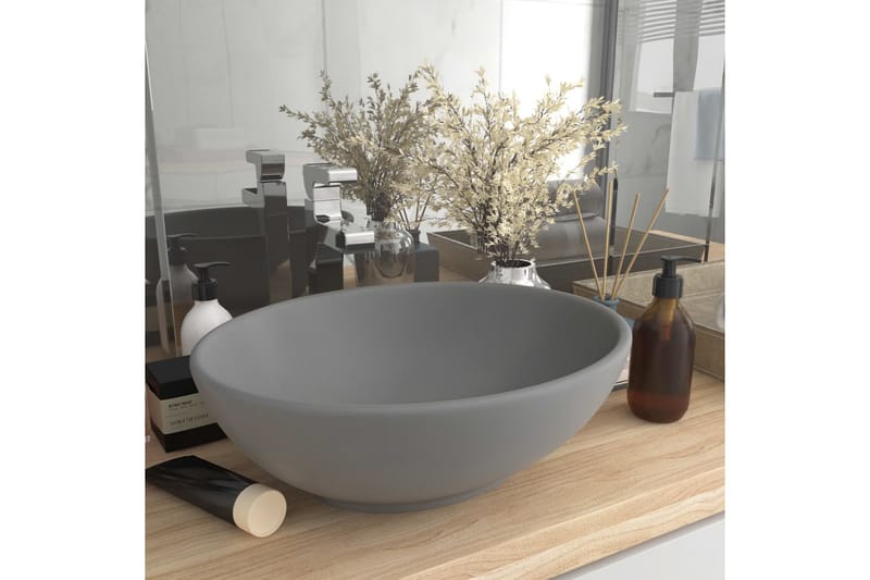 Luksuriøs Håndvask 40x33 cm Keramisk Oval Mat Lysegrå - Hus & renovering - Køkken & bad - Badeværelse - Håndvaske - Lille håndvask