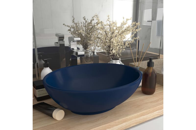 Luksuriøs Håndvask 40x33 cm Keramisk Oval Mat Mørkeblå - Lille håndvask
