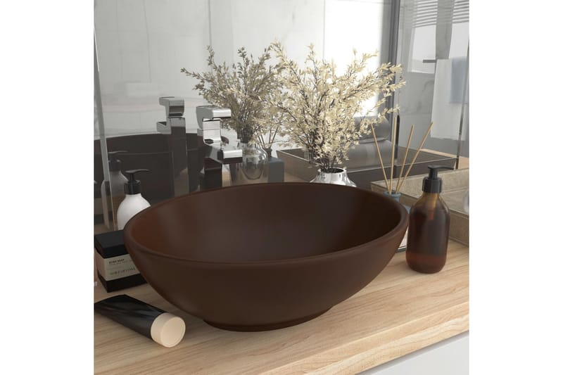 Luksuriøs Håndvask 40x33 cm Keramisk Oval Mat Mørkebrun - Hus & renovering - Køkken & bad - Badeværelse - Håndvaske - Lille håndvask