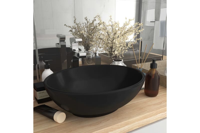 Luksuriøs Håndvask 40x33 cm Keramisk Oval Mat Sort - Lille håndvask