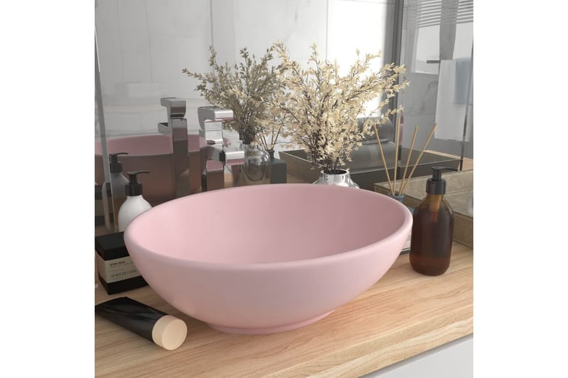 Luksuriøs Håndvask 40x33 cm Keramisk Oval Mat Pink - Hus & renovering - Køkken & bad - Badeværelse - Håndvaske - Lille håndvask
