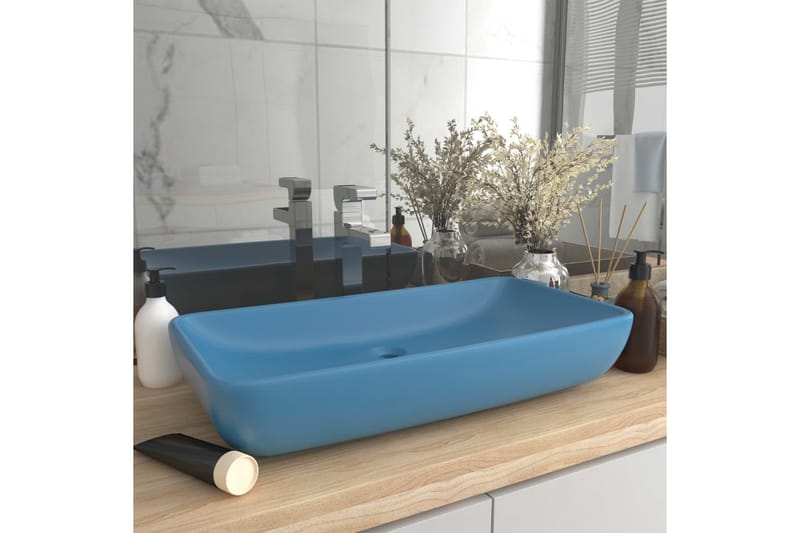 Luksuriøs Håndvask 71x38 cm Rektangulær Keramik Mat Lyseblå - Hus & renovering - Køkken & bad - Badeværelse - Håndvaske - Lille håndvask