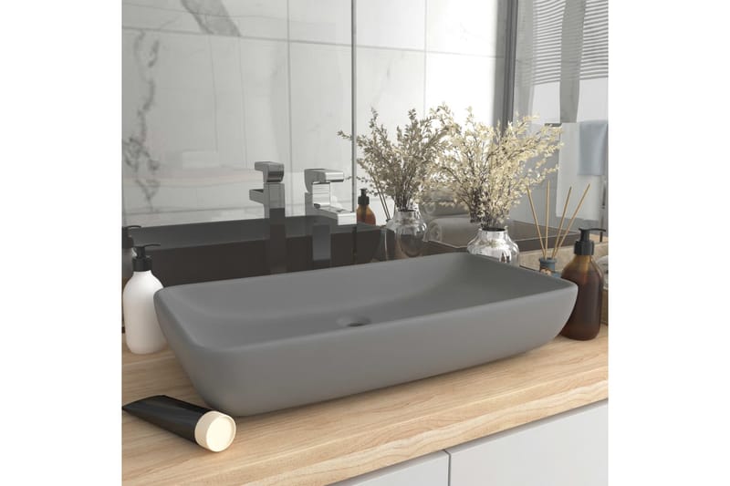 Luksuriøs Håndvask 71x38 cm Rektangulær Keramik Mat Lysegrå - Hus & renovering - Køkken & bad - Badeværelse - Håndvaske - Lille håndvask
