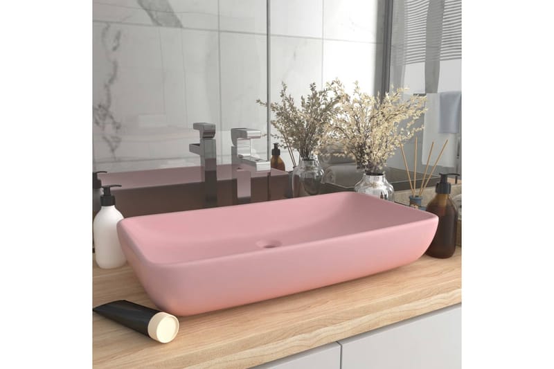 Luksuriøs Håndvask 71x38 cm Rektangulær Keramik Mat Lyserød - Hus & renovering - Køkken & bad - Badeværelse - Håndvaske - Lille håndvask