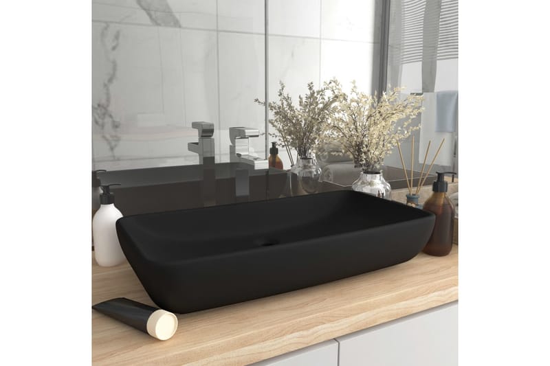 Luksuriøs Håndvask 71x38 cm Rektangulær Keramik Mat Sort - Hus & renovering - Køkken & bad - Badeværelse - Håndvaske - Lille håndvask