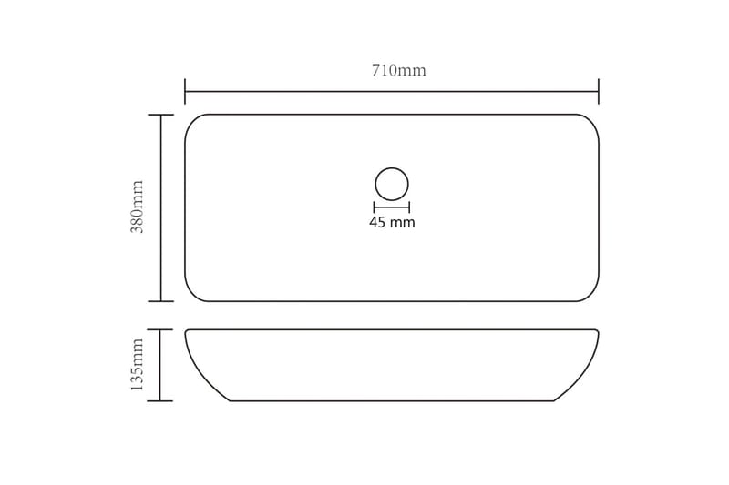 Luksuriøs Håndvask 71x38 cm Rektangulær Keramik Mat Sort - Hus & renovering - Køkken & bad - Badeværelse - Håndvaske - Lille håndvask
