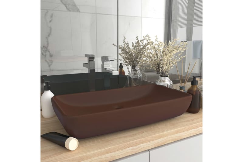 Luksuriøs Håndvask 71x38cm Rektangulær Keramik Mat Mørkebrun - Lille håndvask