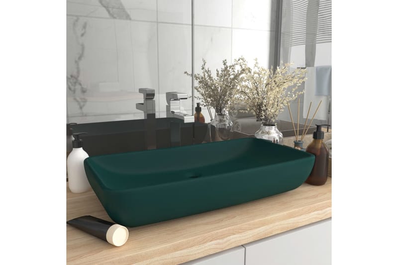 Luksuriøs Håndvask 71x38cm Rektangulær Keramik Mat Mørkegrøn - Lille håndvask