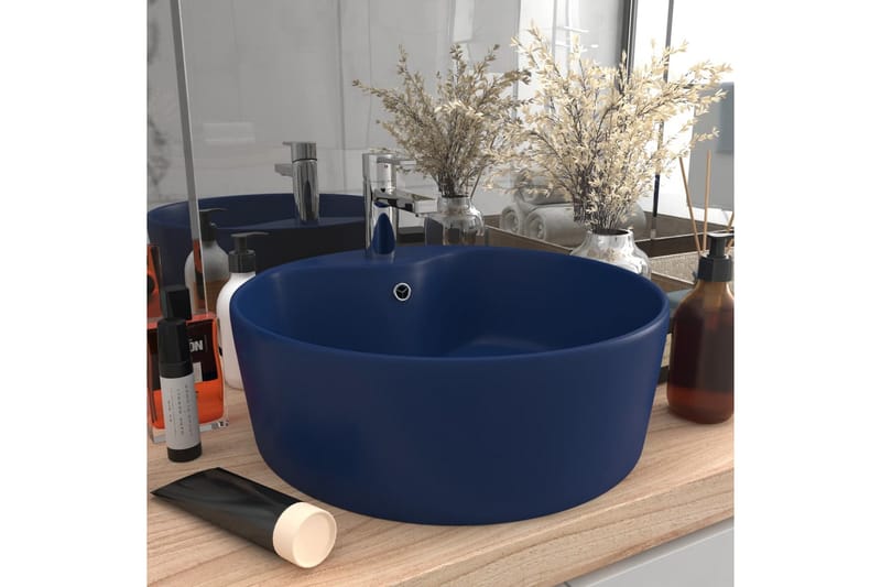 Luksuriøs Håndvask Med Overløb 36x13 cm Keramik Mat Mørkeblå - Lille håndvask