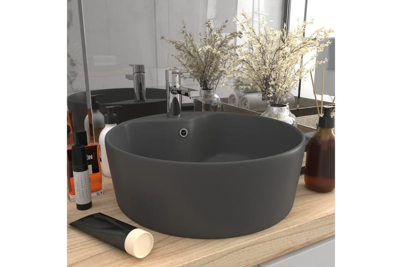 Luksuriøs Håndvask Med Overløb 36x13 cm Keramik Mat Mørkegrå - Hus & renovering - Køkken & bad - Badeværelse - Håndvaske - Lille håndvask