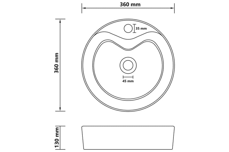 Luksuriøs Håndvask Med Overløb 36x13 cm Keramik Mat Sort - Lille håndvask