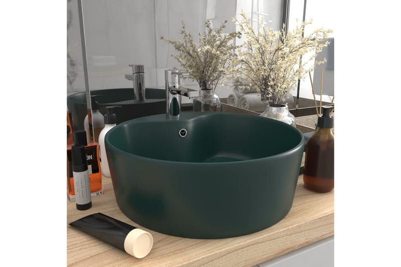 Luksuriøs Håndvask Med Overløb 36x13cm Keramik Mat Mørkegrøn - Hus & renovering - Køkken & bad - Badeværelse - Håndvaske - Lille håndvask