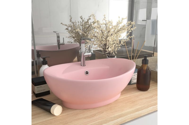 Luksuriøs Håndvask Med Overløb 58,5x39 cm Keramik Oval Pink - Hus & renovering - Køkken & bad - Badeværelse - Håndvaske - Lille håndvask